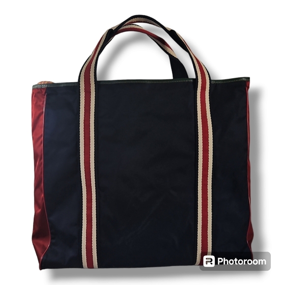 Gucci Vintage Nylon Tote Bag Blue Red Cream NWOT - Picture 2 of 14